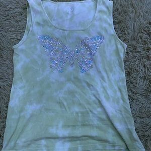 Y2K/INDIE green tie dye butterfly top